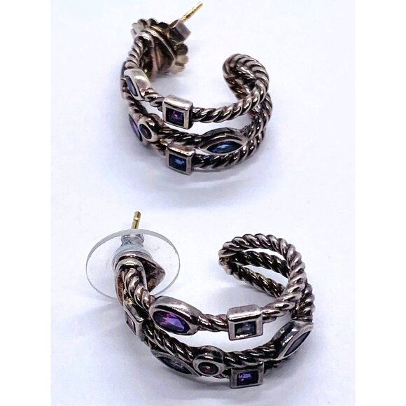 David Yurman 3 row Confetti Earrings Multi Stone 925 750 silver gold - Picture 1 of 8